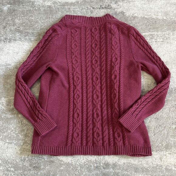 LL Bean Cardigan Sweater Womens Large Cotton Fisherman’s Raspberry Pink - Picture 5 of 7